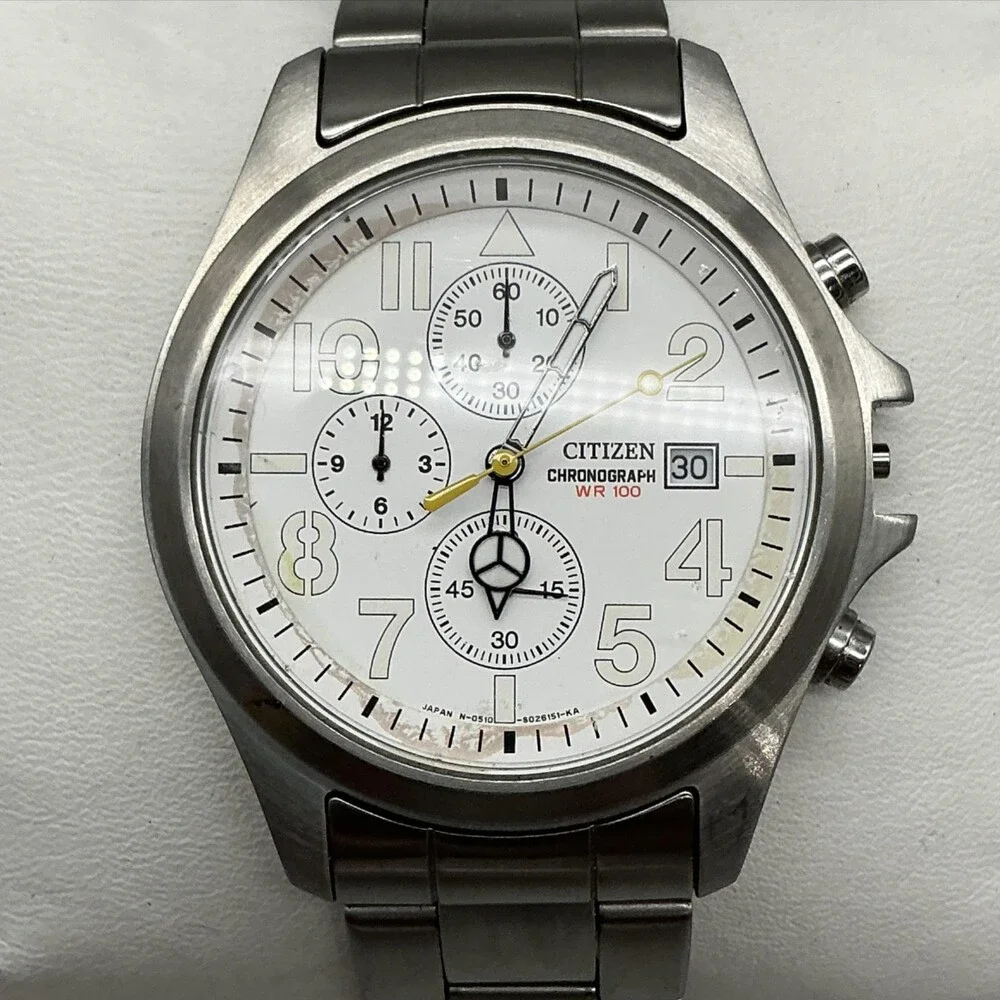 Citizen Chronograph WR100 Mens Watch 40mm Stainless For Parts Not Running